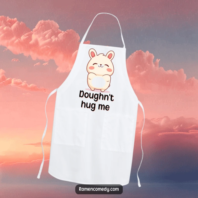 Funny bao bun apron featuring a happy character giving a hug, perfect for chefs and bakers.
