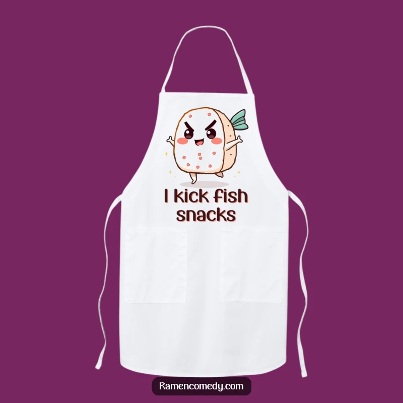 Funny Onigiri Kicking Fish Cake Apron - Chef's Hilarious Kitchen Gift