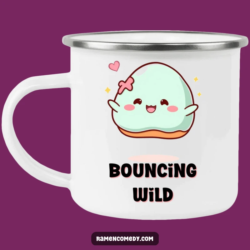 Funny Enamel Mug: Bouncing Mochi Joy, Rugged and Hilarious Funny Gift for Outdoor Fun