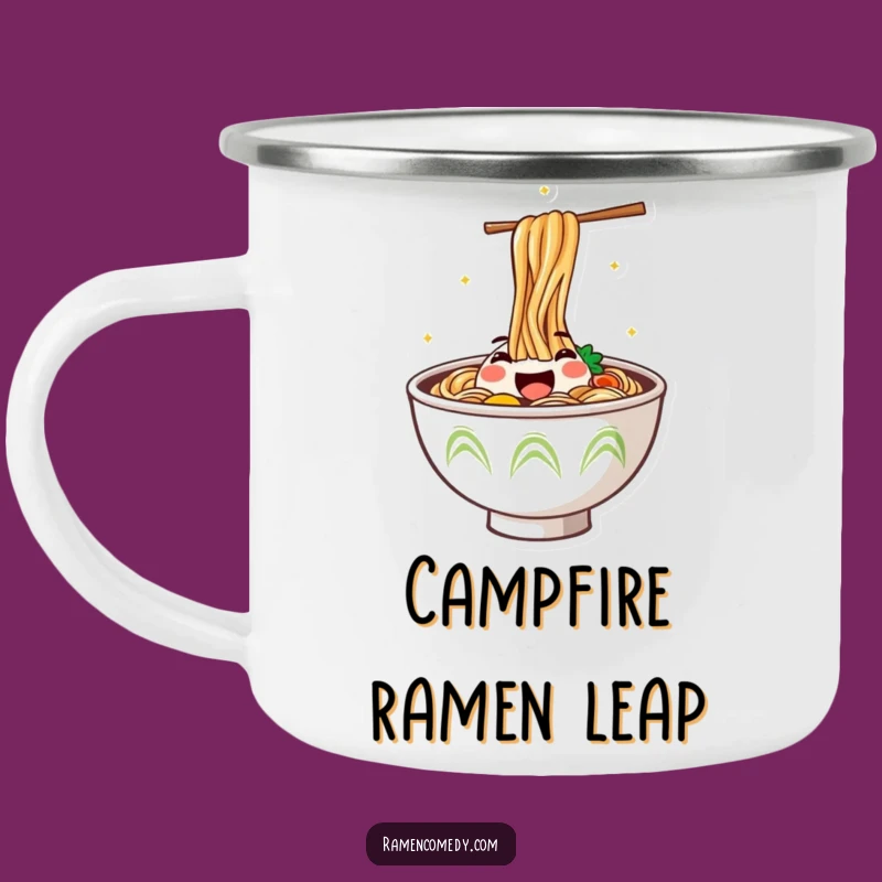 Funny Jumping Ramen Camping Mug: Happy Noodle Bowl Drinkware, Humorous Gift