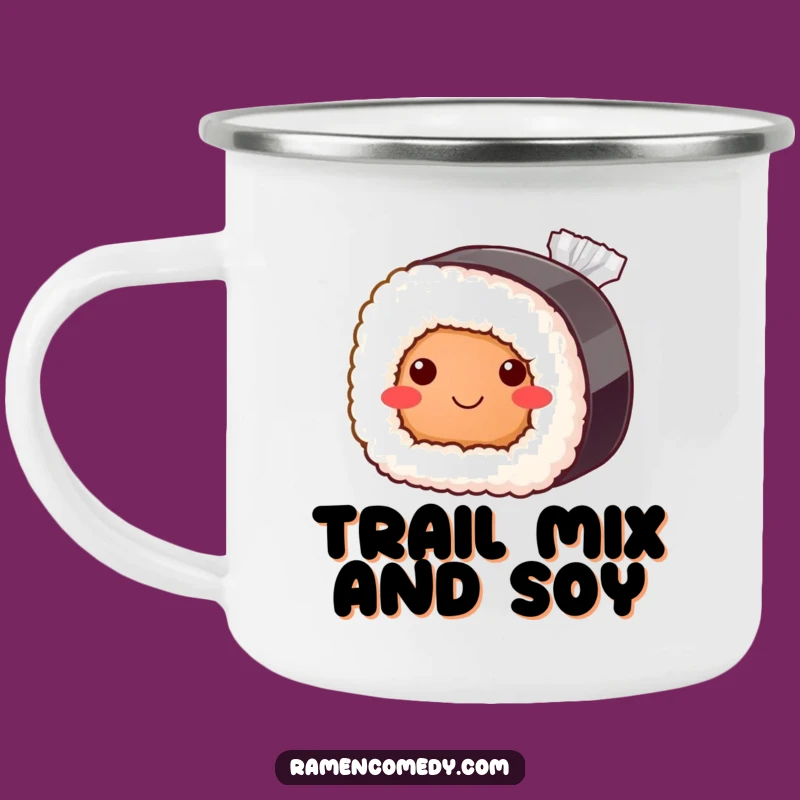 Funny Bashful Sushi Roll Camping Mug: Outdoor Japanese Food Adventure Mug