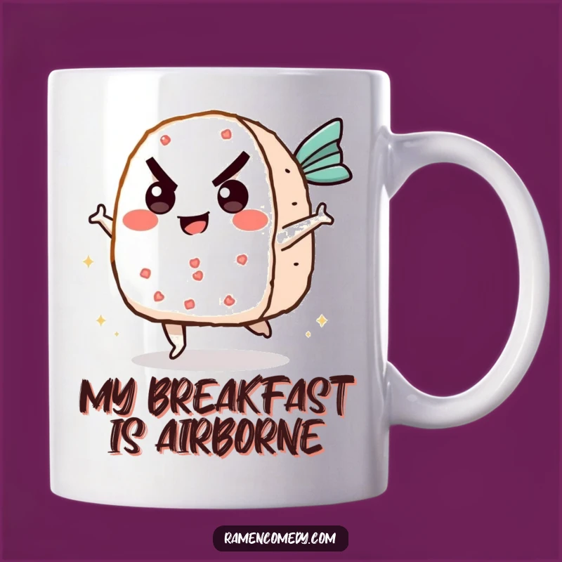 Funny Determined Onigiri Kicking Fish Cake Mug - Hilarious Anime Food Gift