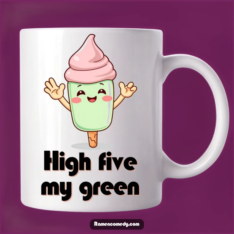 Funny Matcha Ice Cream High-Five Mug: Joyful Dessert Gift for Fun Lovers