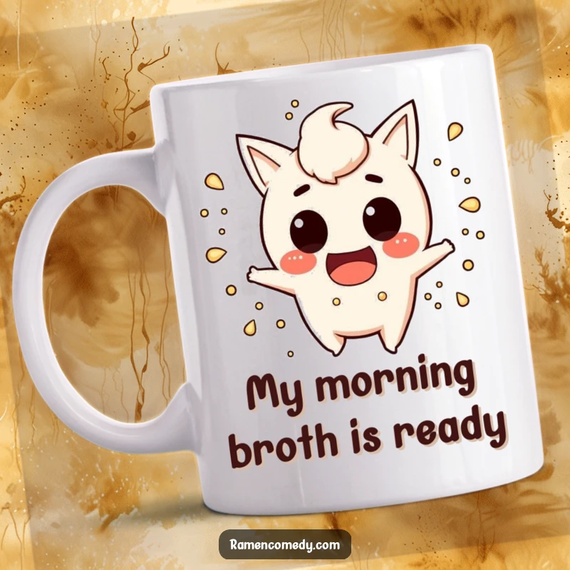 Funny miso soup mug featuring a mischievous and playful character splashing with joy, perfect for a giggle.