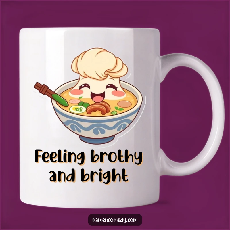 Funny Ramen Broth Mug: Smiling Character Gift for Soup Lovers