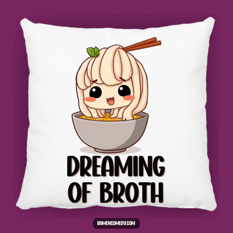 Funny Accent Pillow: Udon Noodle Broth Sip Design, Cozy and Hilarious Funny Gift for Comfort