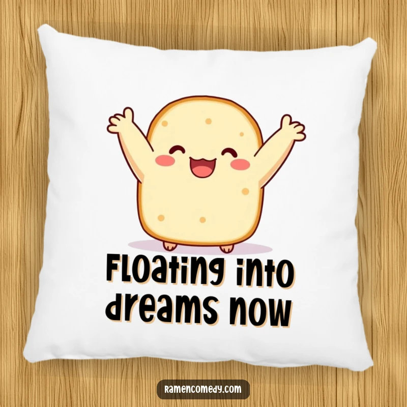 Funny decorative pillow featuring a cheerful Nori sushi slice, arms up in a happy bob. Soft and humorous home accent.
