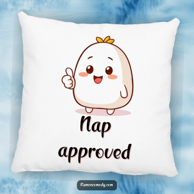 Funny pillow cover with a happy onigiri character giving a thumbs up, designed for comfort and whimsical food-themed decor.
