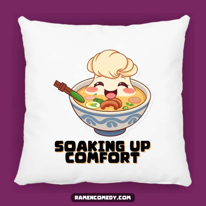 Funny Ramen Broth Pillow: Cozy Smiling Soup Comfort
