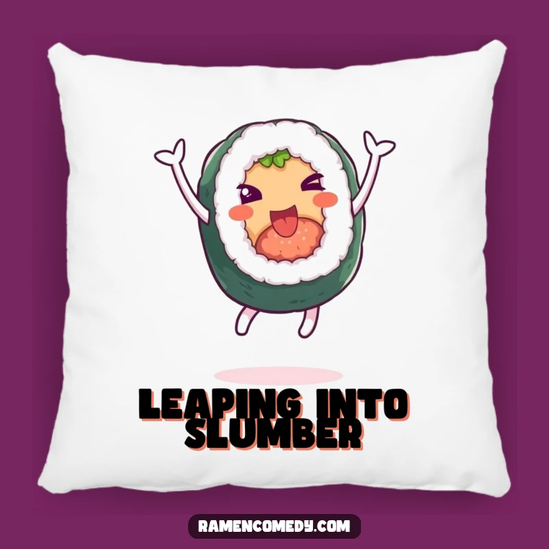 Funny Sushi Leap Pillow: Cozy Up with this Cheerful Roll's Funny Comfort Gift