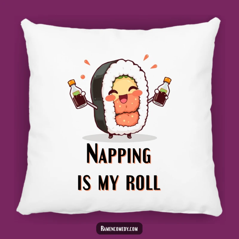 Funny Sushi Roll Pillow: Cozy Comfort with a Winking Juggler, a Huggable Funny Gift
