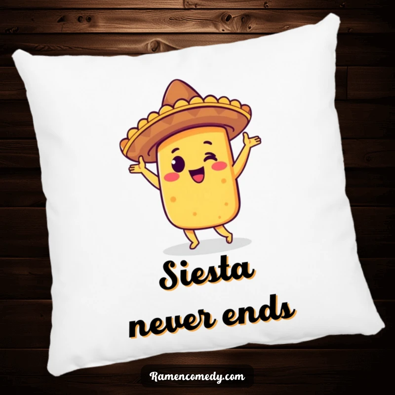 Funny taco jig pillow with a smiling taco in a sombrero, happily dancing, adding a touch of fiesta fun to any room.