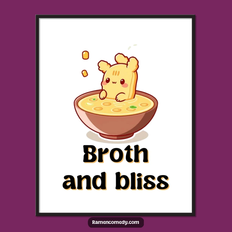 Funny Tempura Broth Digital Art: Instant Serene Decor with Hilarious Food Character