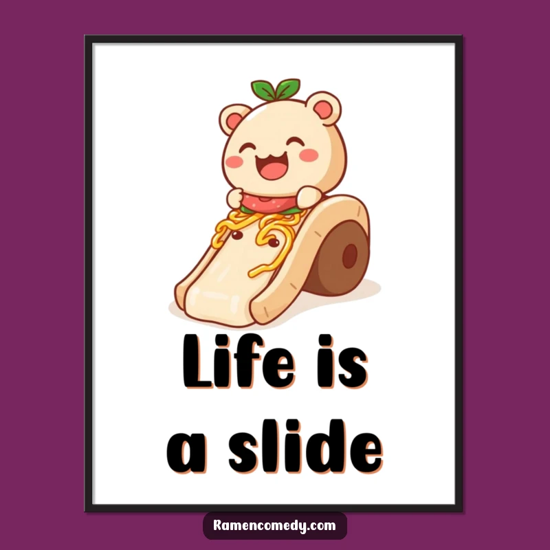 Funny Digital Art: Bao Bun Noodle Slide, Whimsical Printable Funny Gift for Instant Foodie Fun