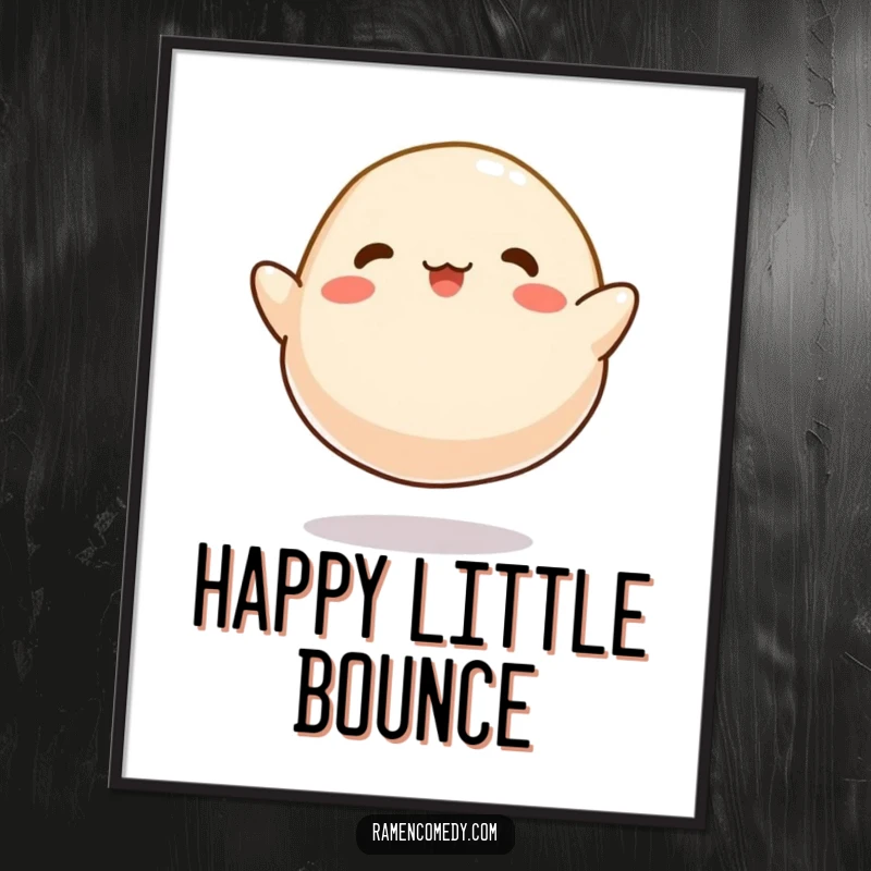 Funny Dumpling Bounce Digital Art Print, a cartoonish dumpling happily bouncing like a tiny ball, for instant decor.