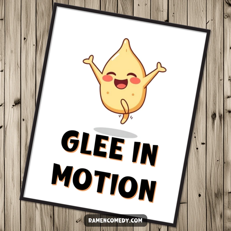 Funny digital art print of a smiling gyoza character performing a cartwheel with immense, funny glee.