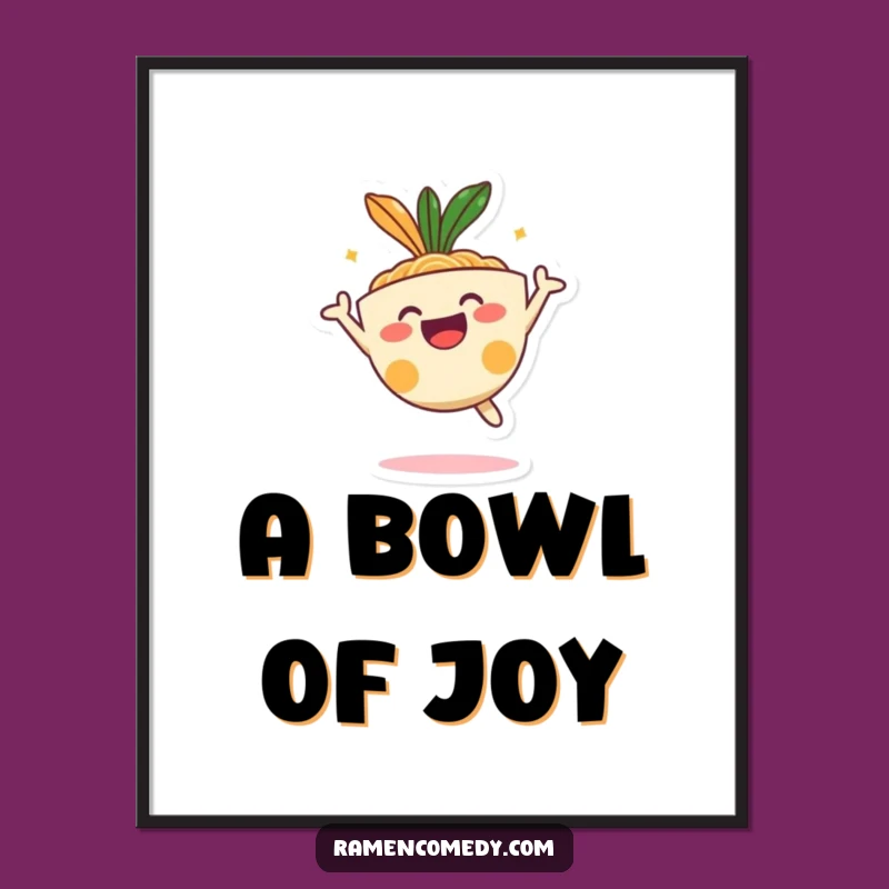 Funny Happy Ramen Bowl Jumping Digital Art - Cheerful Foodie Decor