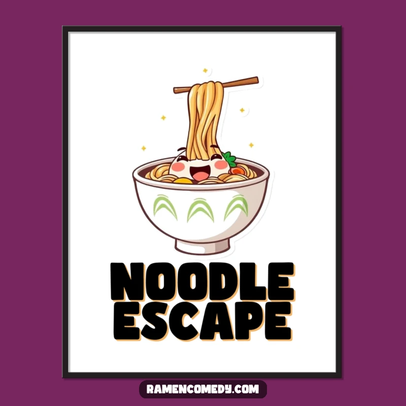 Funny Jumping Ramen Digital Art: Happy Noodle Bowl Printable Decor