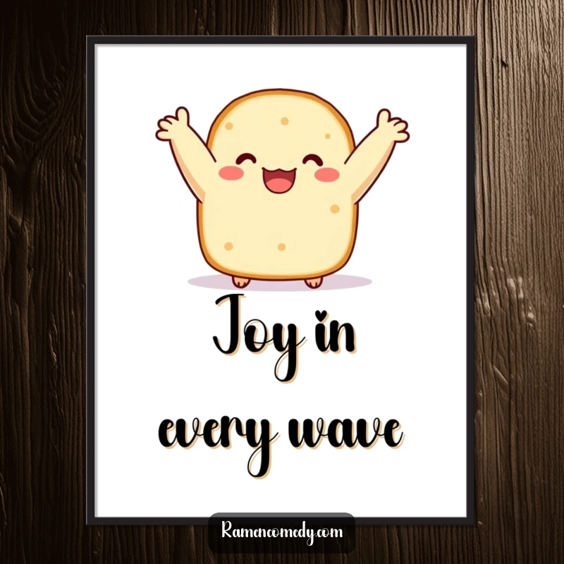 Funny digital art of a happy Nori sushi slice, arms up, bobbing energetically. Instant downloadable wall art for a cheerful vibe.