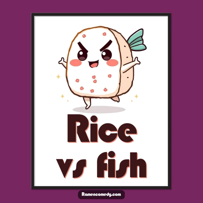 Funny Onigiri Kicking Fish Cake Print - Hilarious Food Art Gift