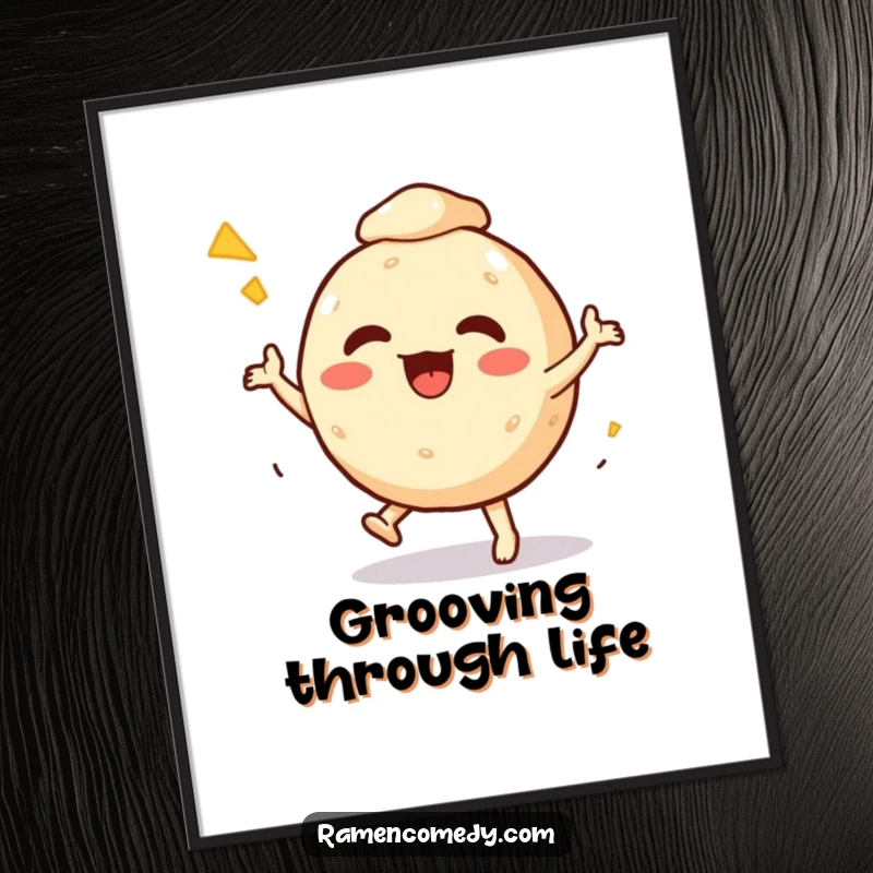 Funny Digital Art Print showcasing a vibrant takoyaki ball character in a lively dance, perfect for instant, energetic decor.