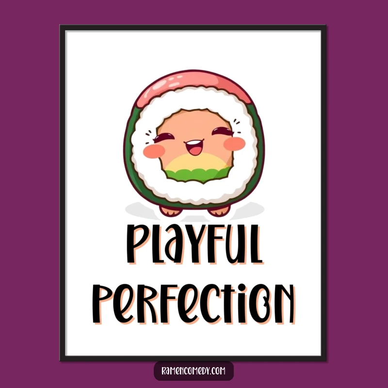 Funny Sushi Wink Digital Art: Cheerful Roll's Surprise, Instant Decor