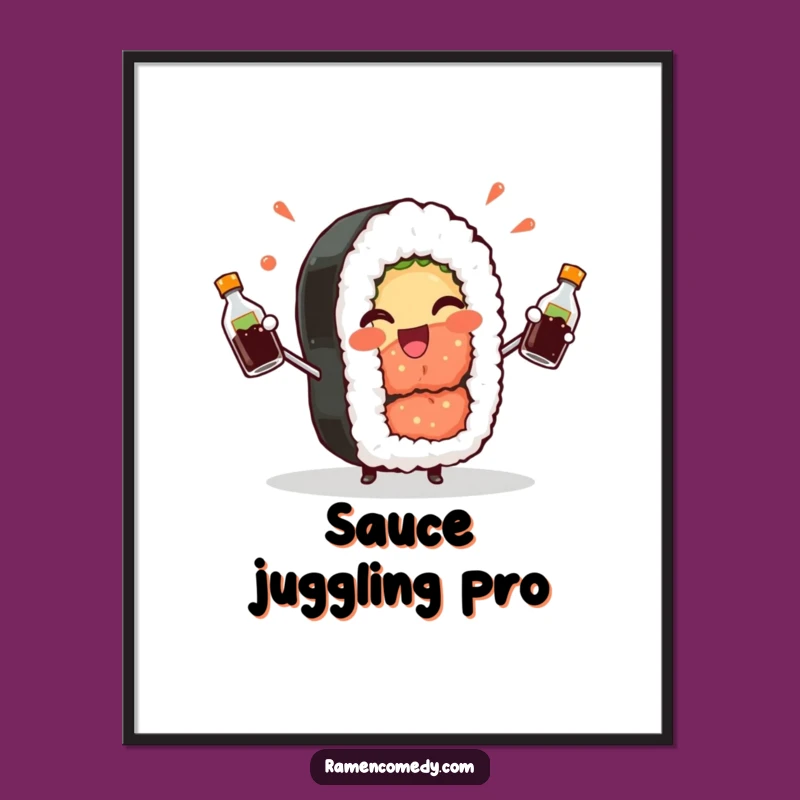 Funny Sushi Roll Digital Art: Witty Juggler Character, Instant Funny Gift