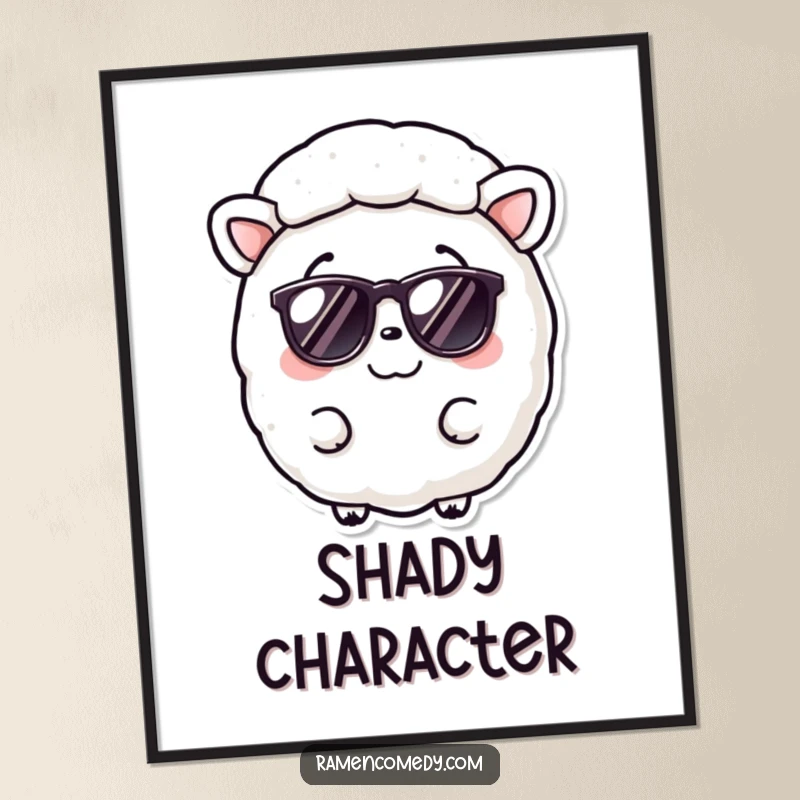 Funny Nori Sheet Digital Art print of a smiling seaweed sheet wearing fashionable tiny sunglasses, for instant decor.