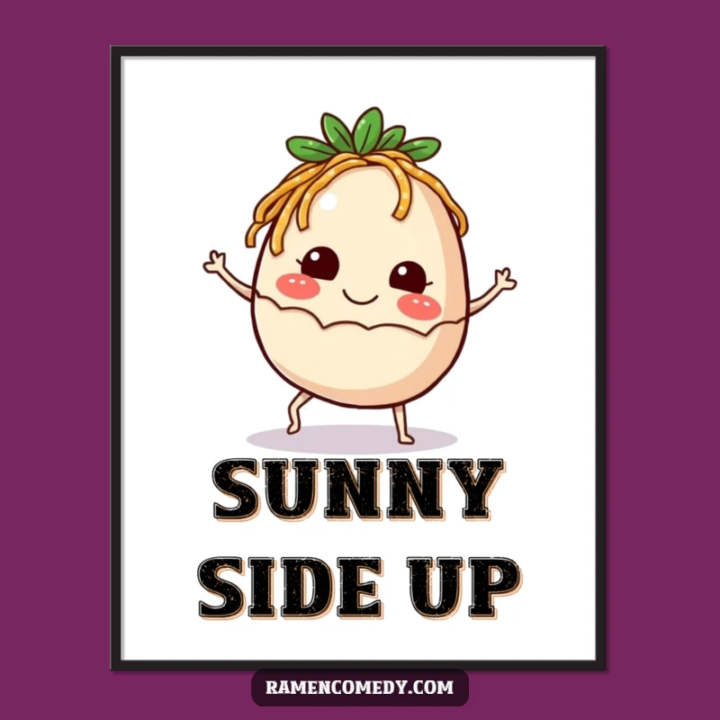 Funny Ramen Egg Digital Art: Happy Kicking Egg Printable Decor