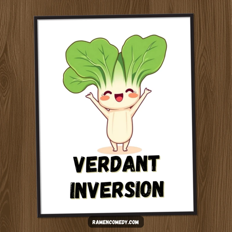 Funny Bok Choy Headstand Digital Art Print of a friendly bok choy character playfully balancing in a headstand, for instant decor.