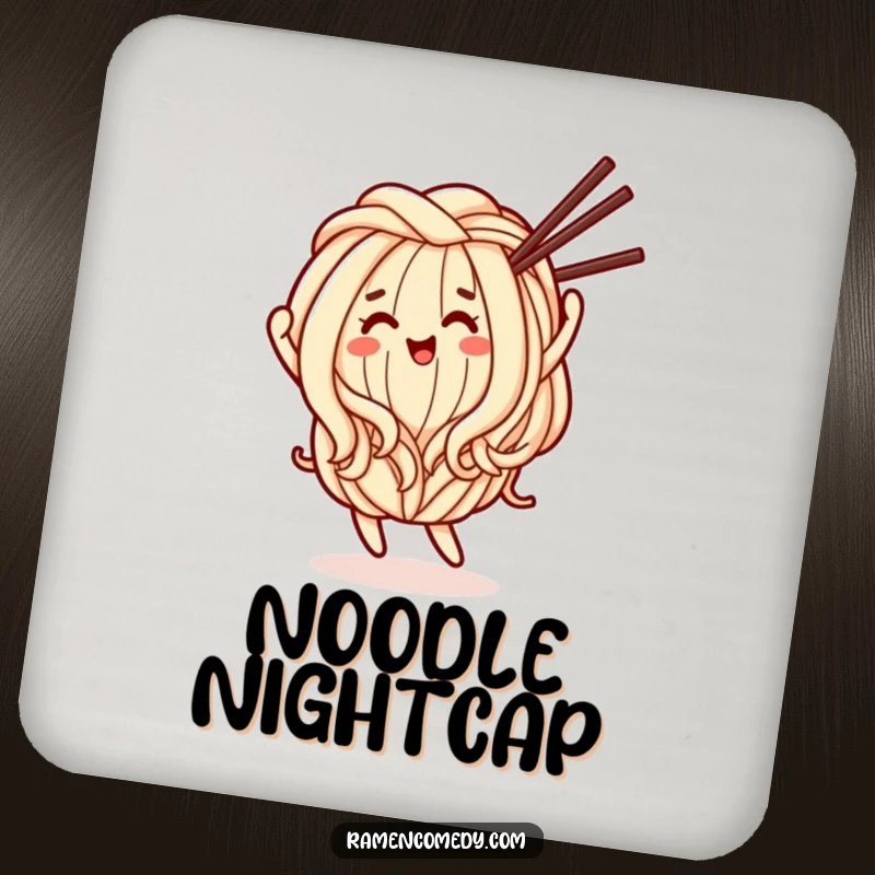 Funny Coaster: An absorbent coaster featuring a happy udon noodle character dancing with chopsticks.