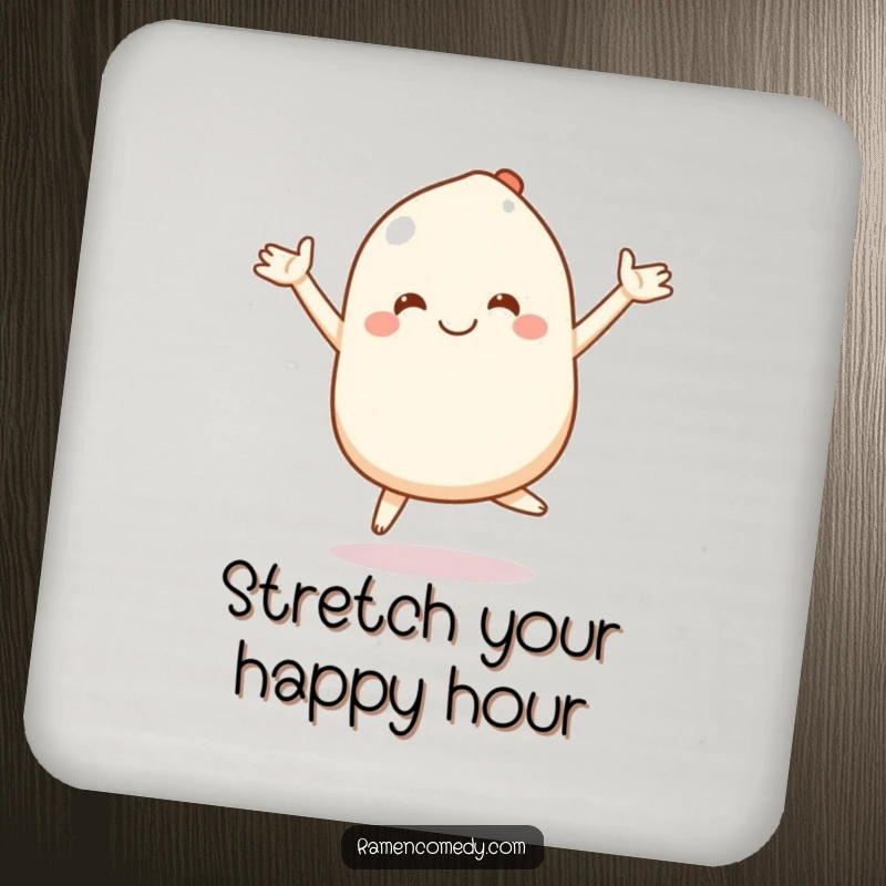 Funny mochi coasters featuring a smiling character bouncing with stretchy arms, protecting surfaces with cute humor.
