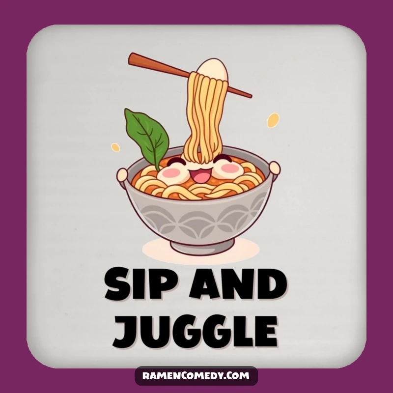 Funny Ramen Coaster Set: Comedic Juggler Table Protection, Perfect Gift