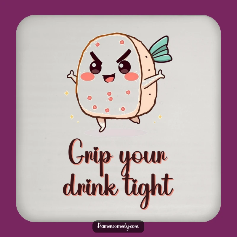 Funny Onigiri Kicking Fish Cake Coaster - Protect Surfaces with Humor