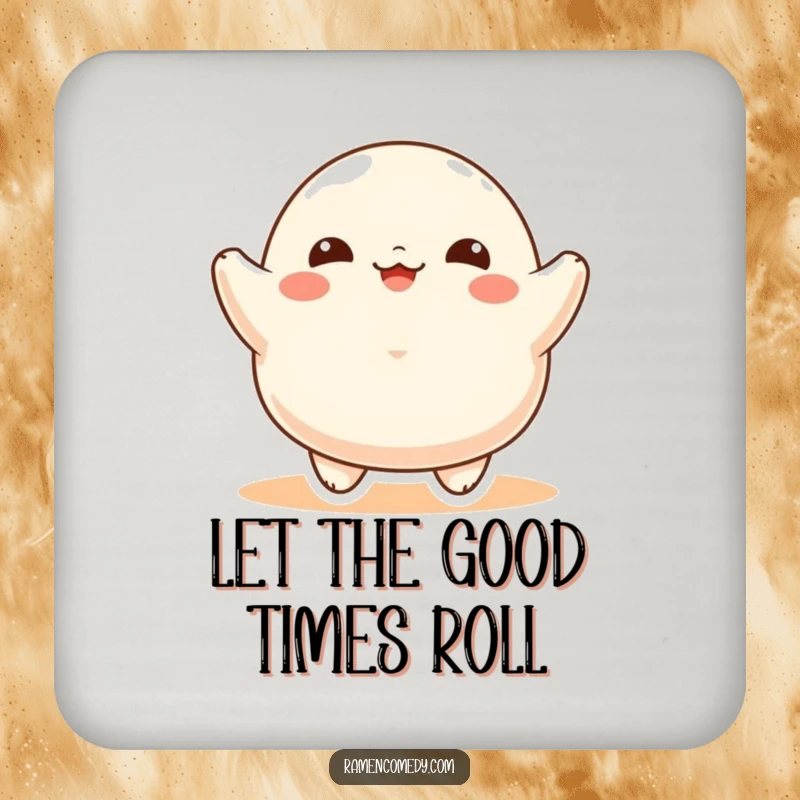 Funny Drink Coasters featuring a happy dumpling character bouncing with joy, adding a protective and cheerful element to tables.
