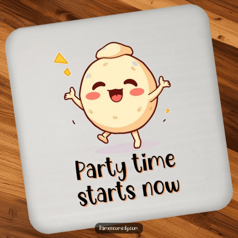 Funny Drink Coasters featuring a cheerful takoyaki ball character dancing with joy, adding a protective and fun element to tables.