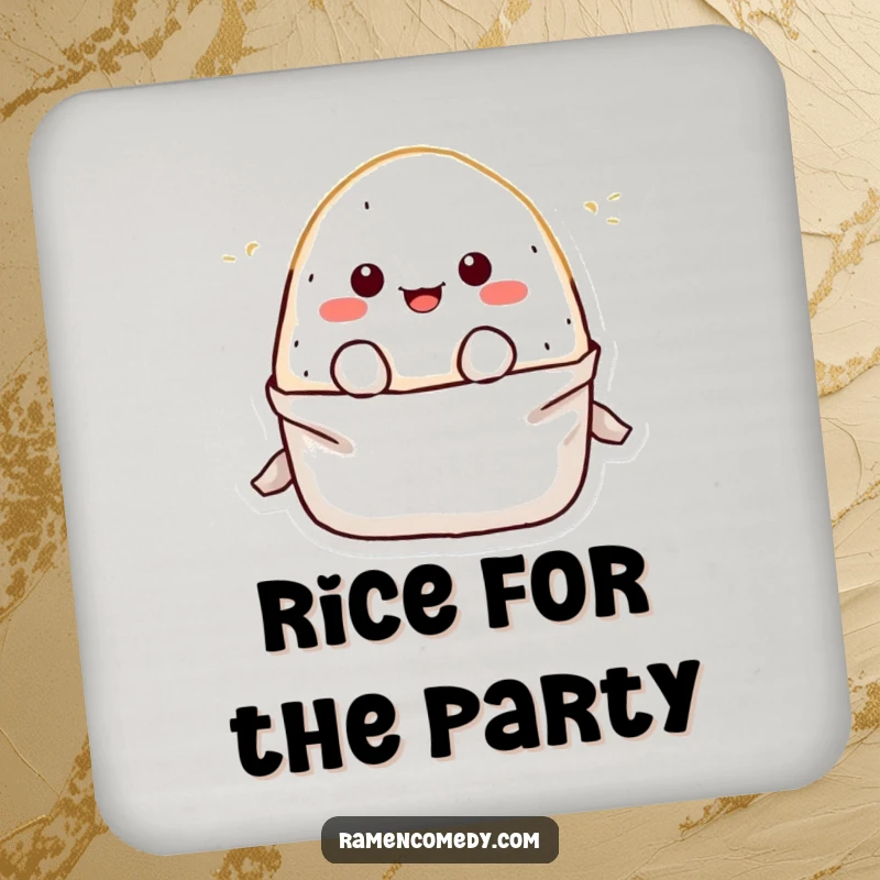 Funny Drink Coasters showcasing a playful onigiri rice ball character popping out, protecting surfaces with a dose of humor.