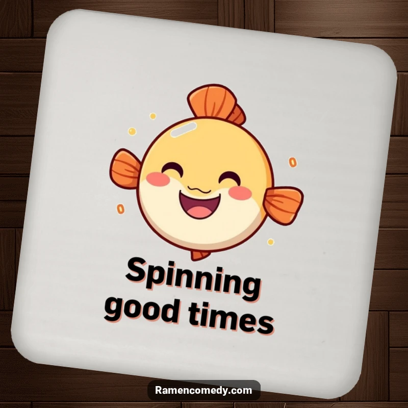 Funny narutomaki coaster, cheerful spinning fish cake, cute ramen accessory.