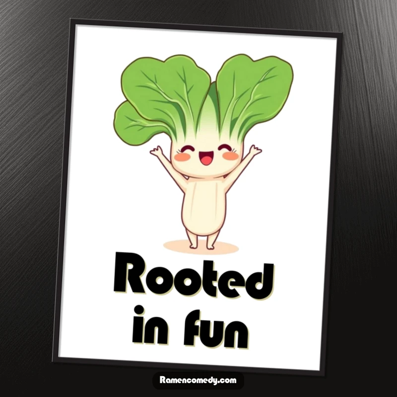 Funny Bok Choy Headstand Poster depicting a friendly bok choy character playfully balancing in a headstand pose, promoting wellness.