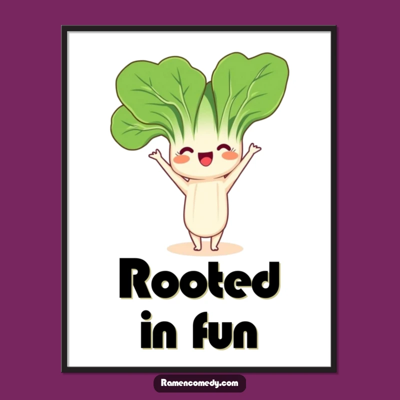 Funny Bok Choy Headstand Poster: Motivating Veggie Yoga Art