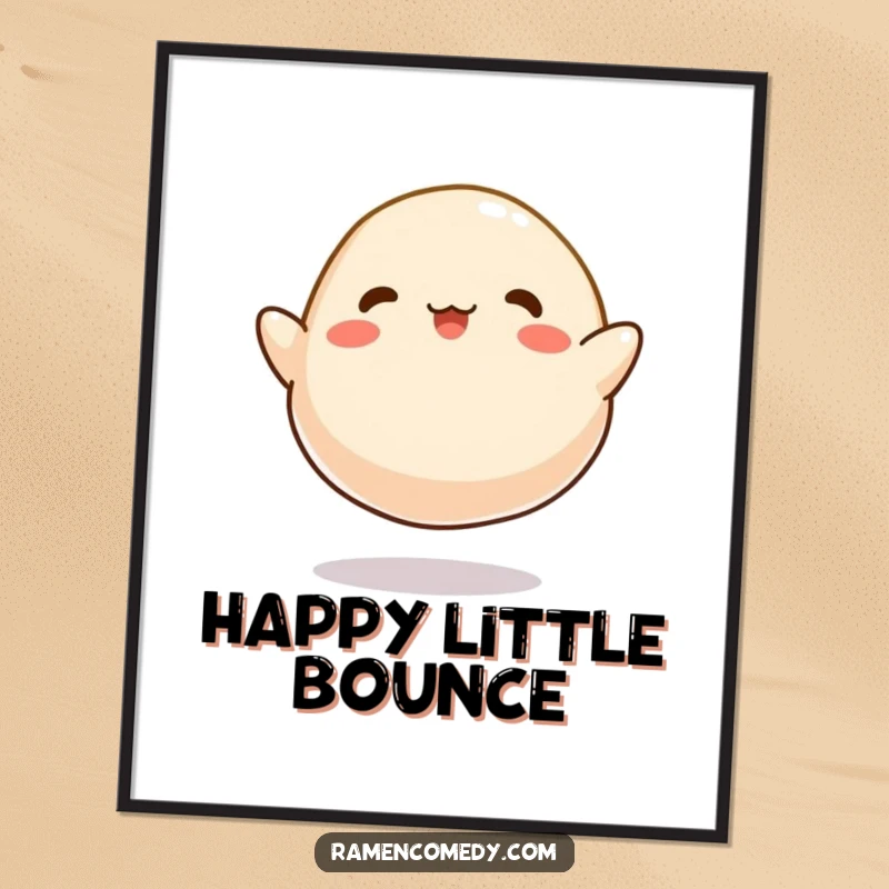 Funny Dumpling Bounce Poster, a cartoonish dumpling happily bouncing like a tiny ball, for cheerful wall art.