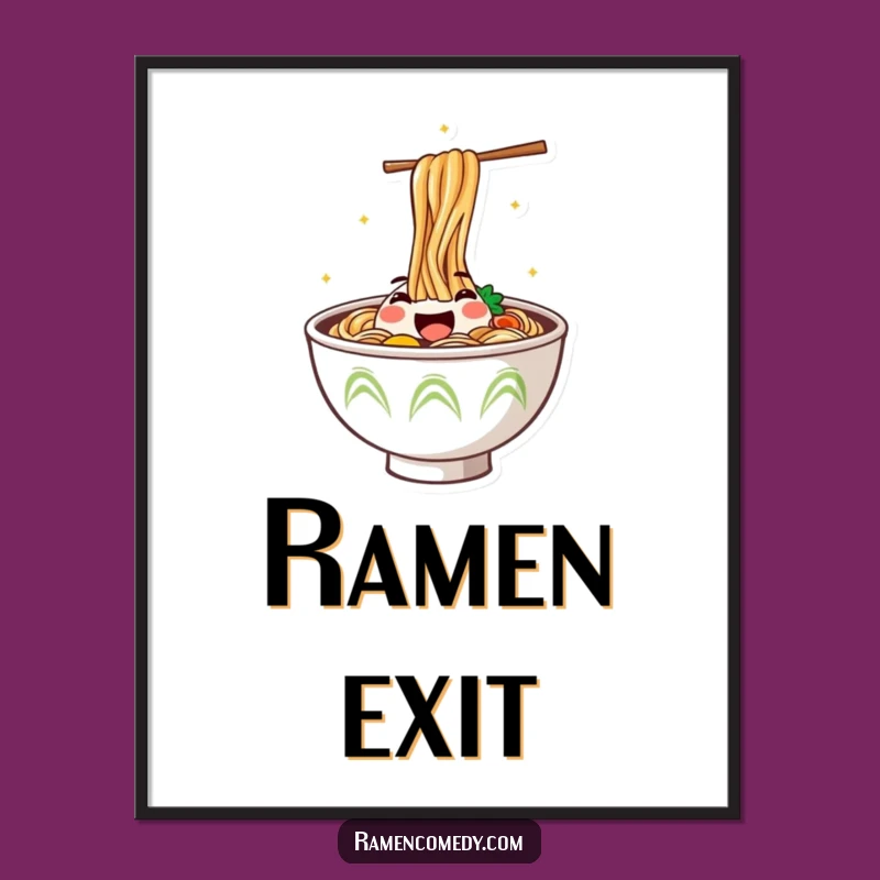 Funny Jumping Ramen Poster: Smiling Noodle Bowl Art, Humorous Gift Decor