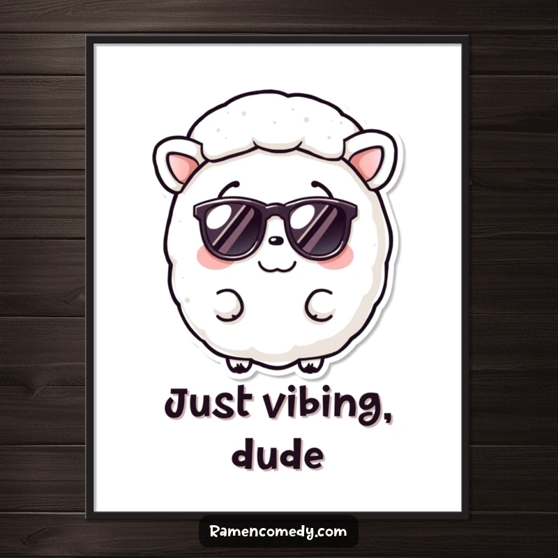 Funny Nori Sheet Poster print of a smiling seaweed sheet character wearing fashionable tiny sunglasses, adding decor.