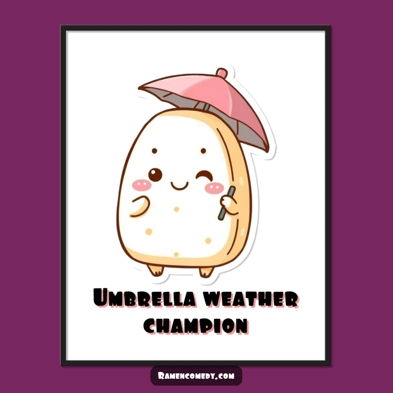 Funny Onigiri Umbrella Poster Whimsical Wall Art for a Cheerful Home
