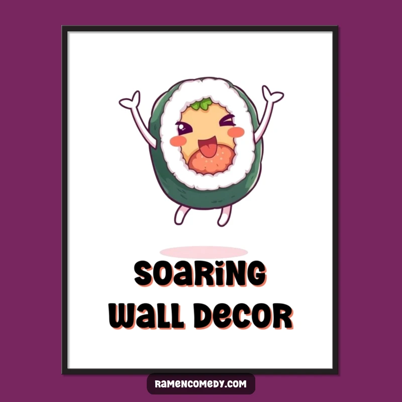 Funny Sushi Leap Poster: Cheerful Roll Acrobat, Joyful Funny Wall Art Gift