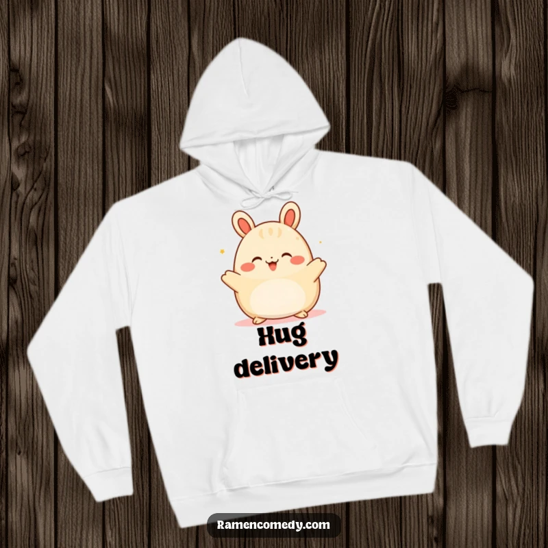 Funny happy bao bun hoodie, radiating comfort with an open embrace, perfect for cozying up with a humorous touch.