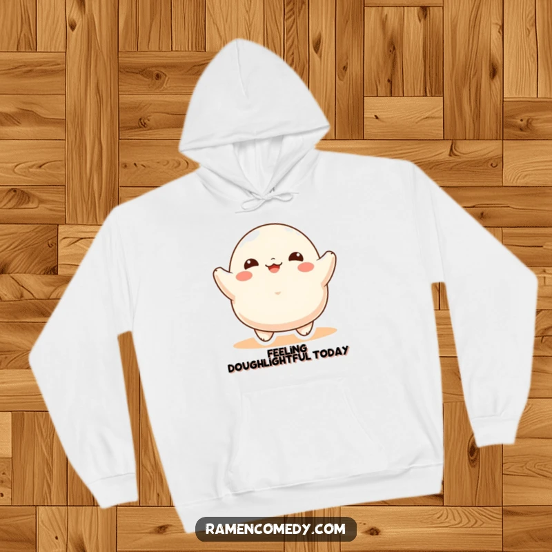 Funny Hoodie featuring a round, gleeful dumpling character in a joyful bounce, perfect for cozying up with a heaping dose of happiness.
