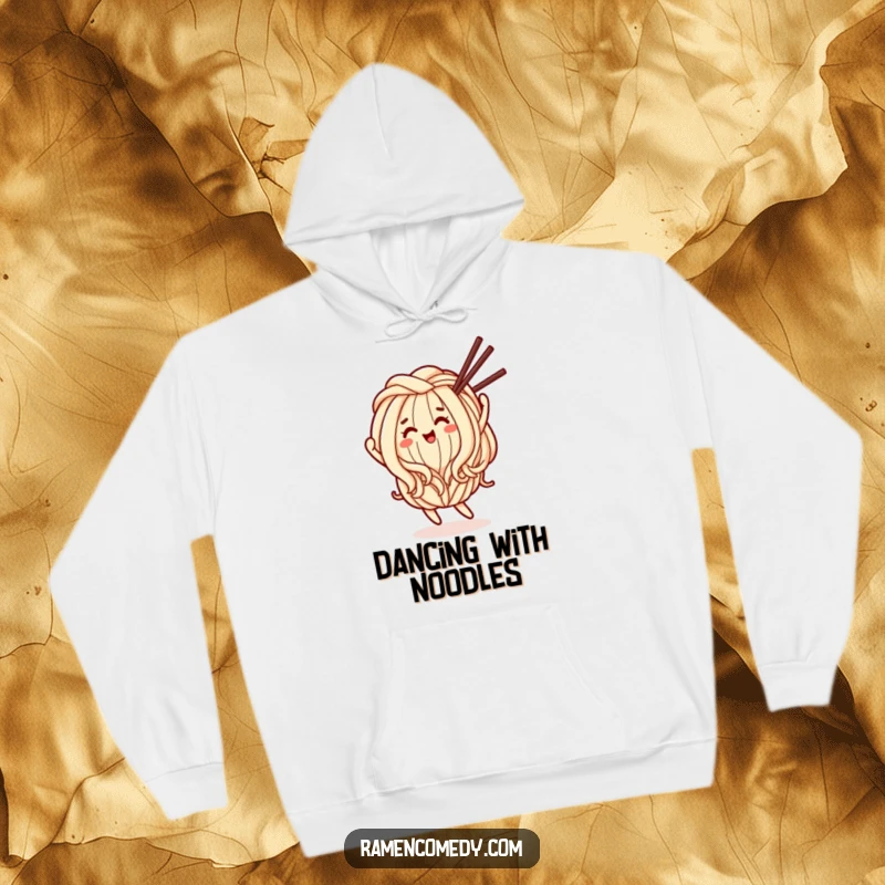 Funny Hoodie: A cozy hoodie featuring a happy udon noodle character dancing with chopsticks.