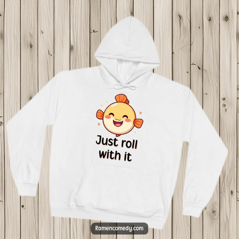 Funny narutomaki hoodie, cheerful spinning fish cake, cozy ramen fan apparel.