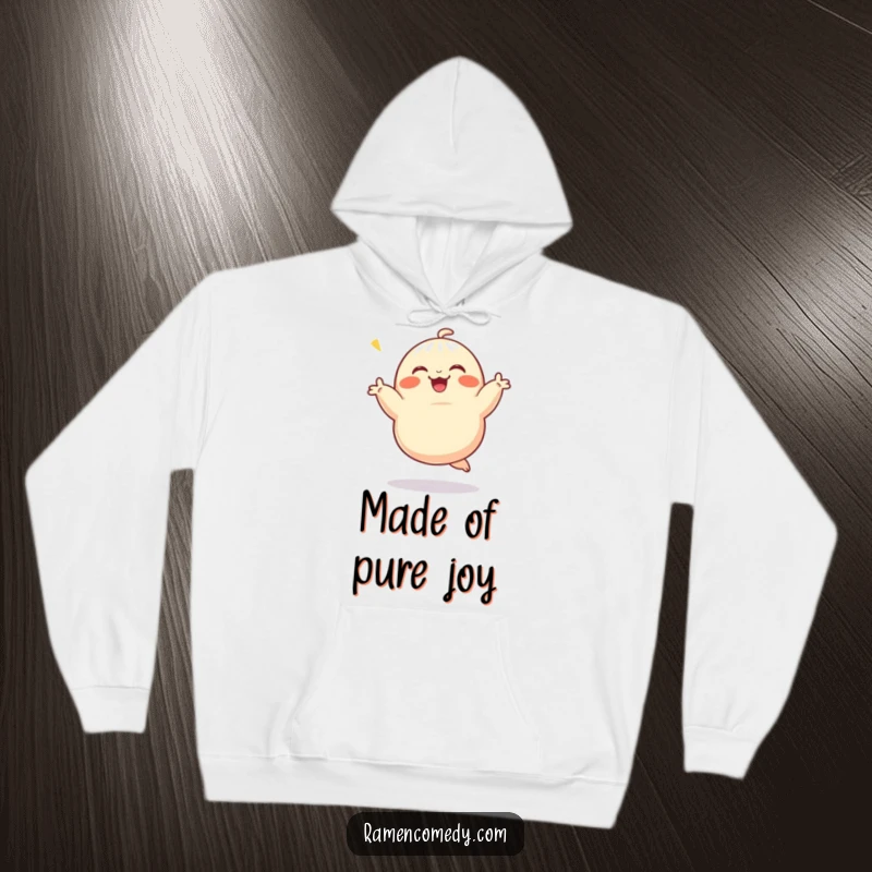 Funny Hoodie depicting a happy dumpling character caught in a hilarious, joyful dance, offering warmth and a touch of silliness.
